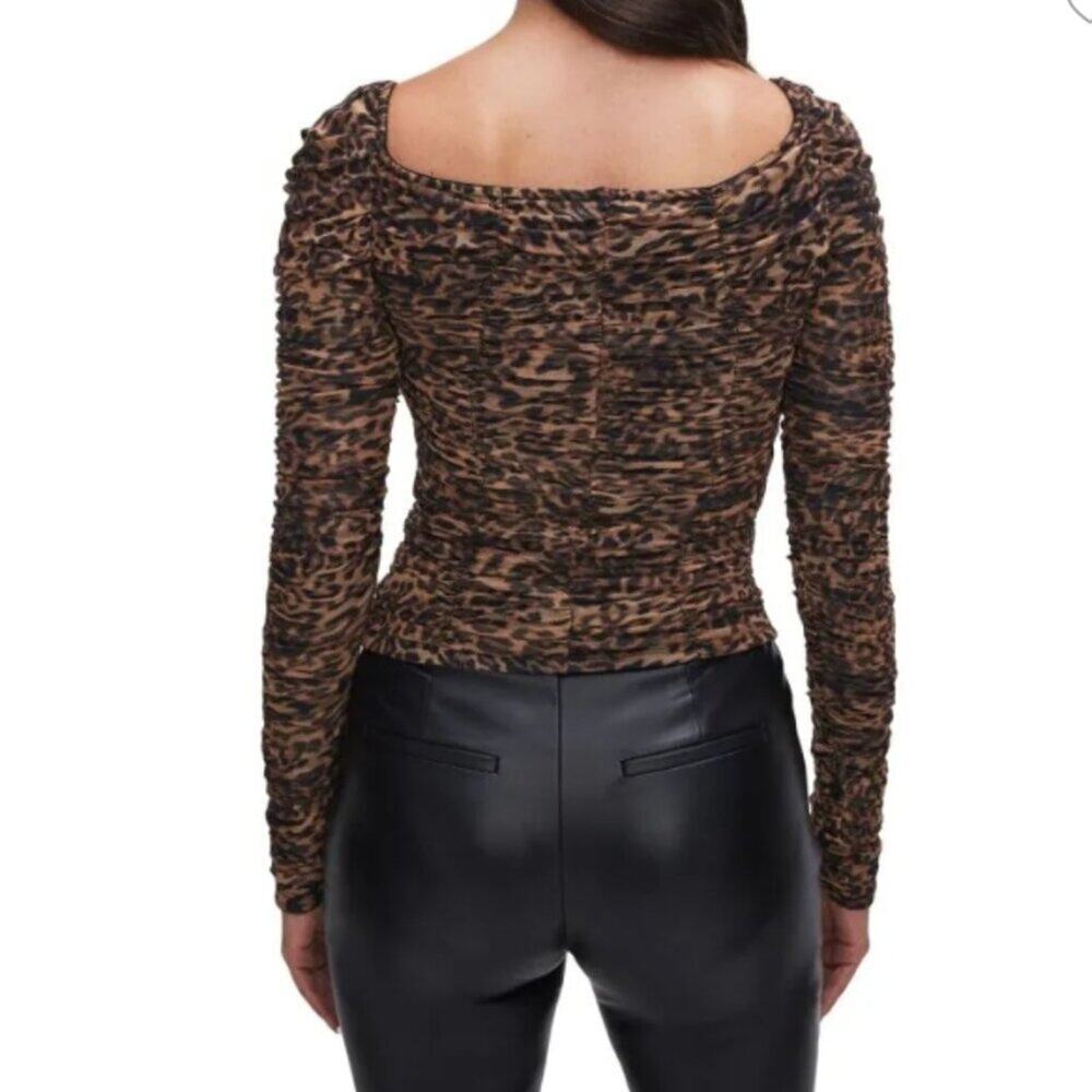 Good American Ruched Cheetah-Print Mesh Top - Picture 3 of 7